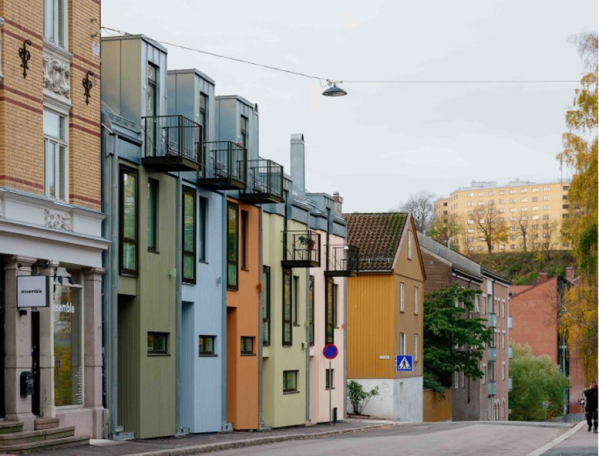 Rekkehus_Nordre gate_kredit_Arcasa arkitekter_fargekonsept_Koi fargestudio_foto_Einar Aslaksen Rekkehus i Nordre gate på Grünerløkka, Oslo. Arcasa arkitekter. Fargekonsept ved Koi fargestudio. Foto: Einar Akselsen