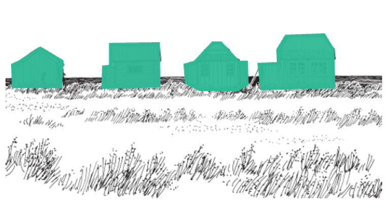 Form på huset. Illustrasjon:Fig. 421 a i anvisning 312.027 i Byggforskserien, SINTEF